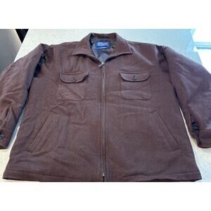 Vtg Pendleton Mens XL Lined Wool Full Zip Brown Herringbone Jacket Pockets